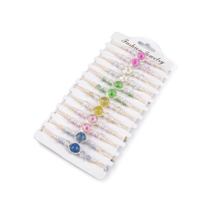 Náramek shamballa s korálky a květem (Varianta 3 zelená sv., Balení 1 ks)