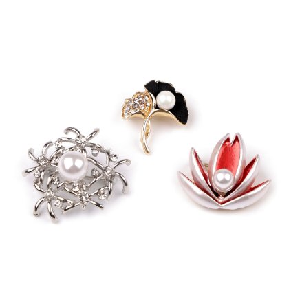 Brož s perlou lotos, ginkgo (Varianta 3 zlatá černá, Balení 1 ks)