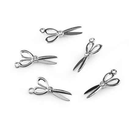 Kovový přívěsek / taháček na zip nůžky s broušenými kamínky 10x20 mm (Varianta 1 platina, Balení 5 ks)
