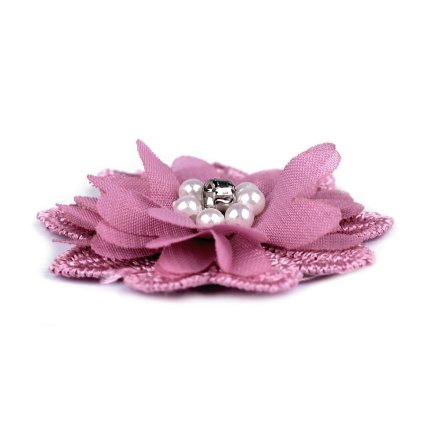 Květ s broušeným kamínkem a korálky k našití a nalepení Ø5 cm (Varianta 4 starorůžová, Balení 10 ks)