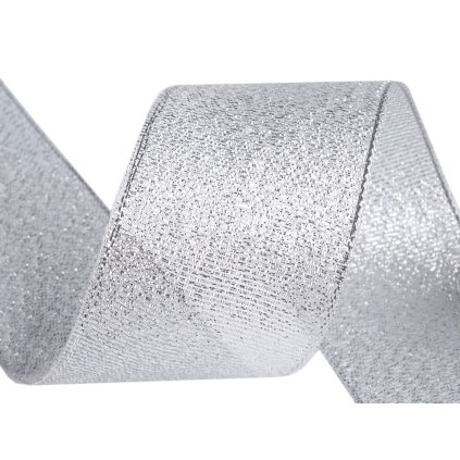 Brokátová stuha šíře 38 mm s lurexem (Varianta 2 stříbrná, Balení 22.5 m)