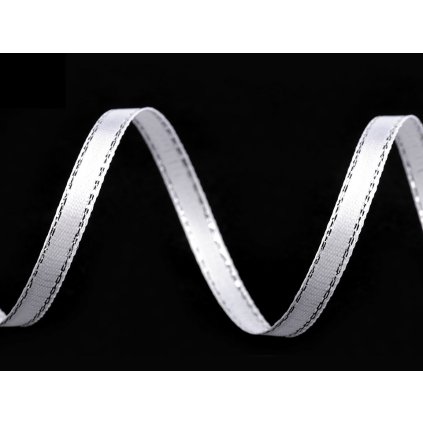 Atlasová stuha s lurexovým okrajem šíře 6 mm vánoční (Varianta 1 bílá stříbrná, Balení 22.5 m)