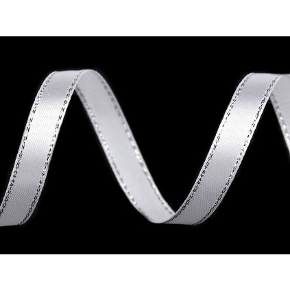 Atlasová stuha s lurexovým okrajem šíře 10 mm vánoční (Varianta 1 bílá stříbrná, Balení 22.5 m)