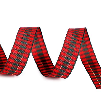 Károvaná stuha s lurexem šíře 15 mm (Varianta 1 červená zlatý lurex, Balení 1 m)