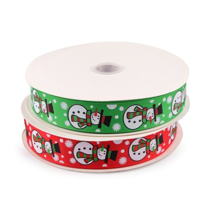Vánoční rypsová stuha sněhulák šíře 25 mm