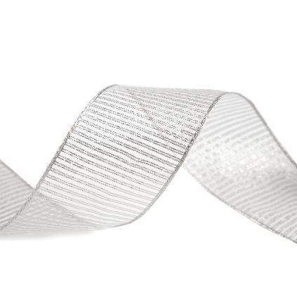 Stuha s lurexem a drátem šíře 40 mm (Varianta 802 stříbrná, Balení 25 m)