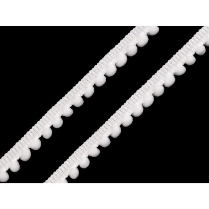 Prýmek šíře 11 mm s bambulkami Ø5 mm (Varianta 1 bílá, Balení 13.5 m)