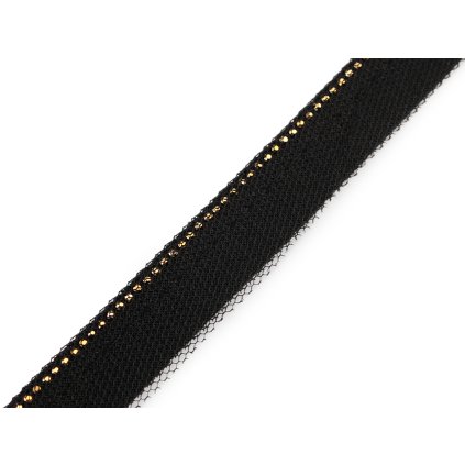 Paspulka všívací s broušenými kamínky a tylem šíře 15; 20 mm (Varianta 1 (15 mm) černá, Balení 1 m)