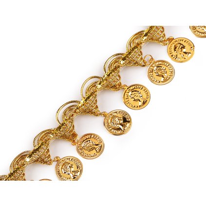 Shakira leonský prýmek s penízky šíře 38 mm (Varianta 1 zlatá, Balení 13.5 m)