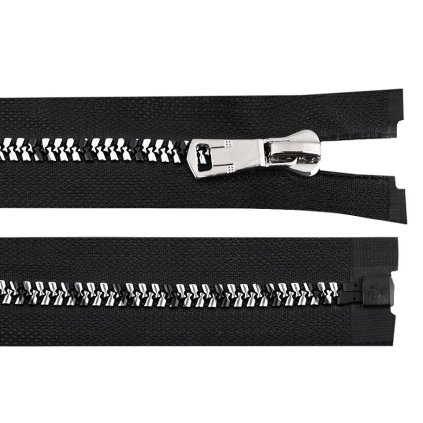 Kostěný zip se stříbrno-černými zoubky No 8 délka 70 cm