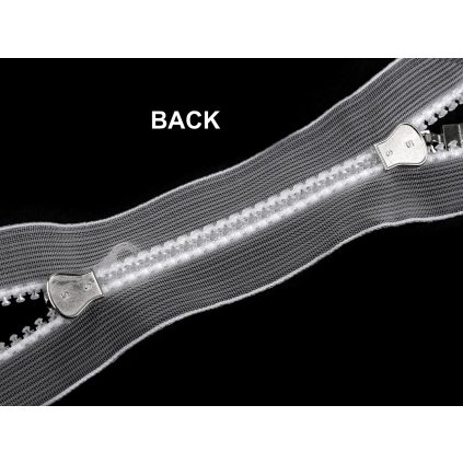 Zip kostěný No 5 dělitelný 2 jezdce / dvoucestný 50 cm transparentní