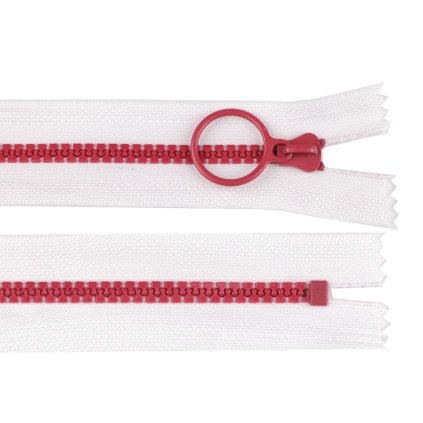 Kostěný zip barevný No 5 délka 20 cm s ozdobným jezdcem (Varianta 5 červená bílá, Balení 1 ks)