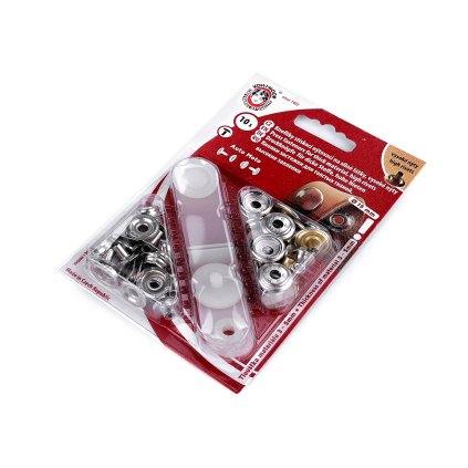 Knoflíky stiskací s kroužkem Ø15 mm na silné látky, vysoký nýt