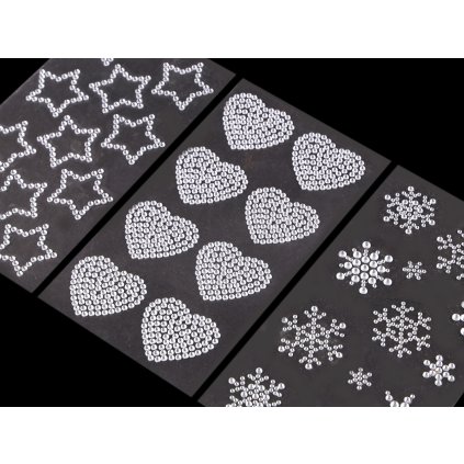 Samolepky kamínkové vločky, srdce, hvězdy (Varianta 3 crystal hvězda, Balení 1 karta)