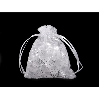 Vánoční dárkový pytlík vločky 9x11 cm organza