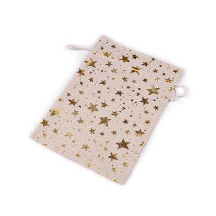 Dárkový pytlík hvězdy metalické 20x30 cm lněný