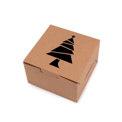 Vánoční papírová krabička s průhledem stromeček, vločka (Varianta 1 hnědá přírodní stromeček, Balení 10 ks)