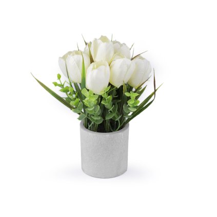 Umělé tulipány v květináči (Varianta 1 bílá, Balení 1 ks)