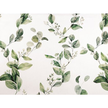 Polobavlněná látka se strukturou Half panama s digitálním tiskem rostliny (Varianta 2 Off White zelená, Balení 1 m)