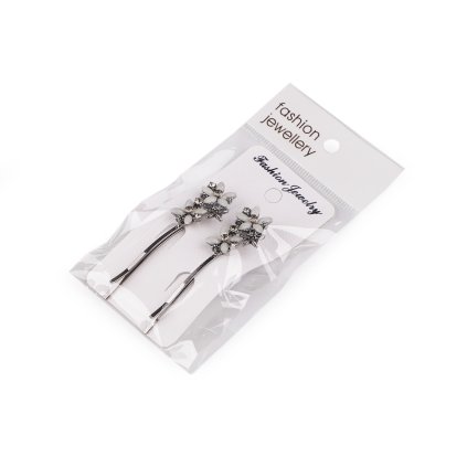 Sponky do vlasů / pinetky s broušenými kamínky květy, list (Varianta 2 antracit list, Balení 2 ks)