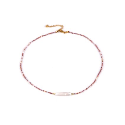 Náhrdelník z japonského rokajlu s říční perlou (Varianta 1 pudrová, Balení 1 ks)