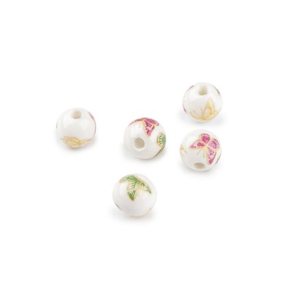 Porcelánové korálky s květy Ø10 mm (Varianta 1 žlutá motýl, Balení 5 ks)