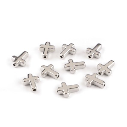 Plastové korálky / komponenty k výrobě šperků křížek 12x15 mm metalické (Varianta 1 stříbrná, Balení 10 ks)