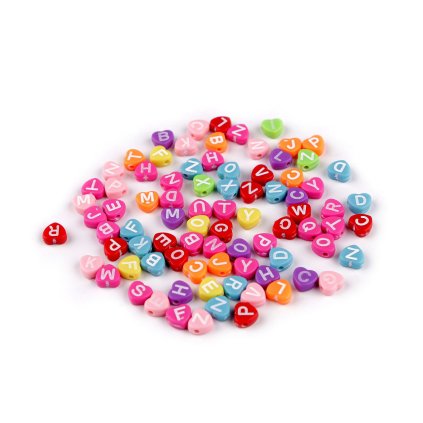 Plastové korálky s písmeny srdce Ø7 mm (Varianta 2 mix, Balení 10 g)