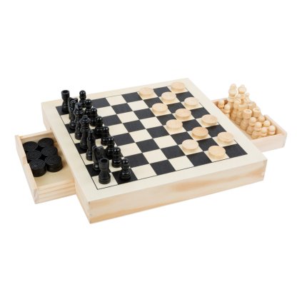 Dřevěné kompaktní šachy 3v1