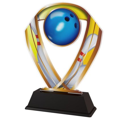Akrylátová trofej ACRC001M04 | Bowling (Výška cm 16, Barva bronz, Štítek na pohár 79x20)