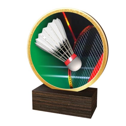 Dřevěná plaketa TFRW848 | Badminton (Výška cm 9,5, Štítek na pohár 65x23)