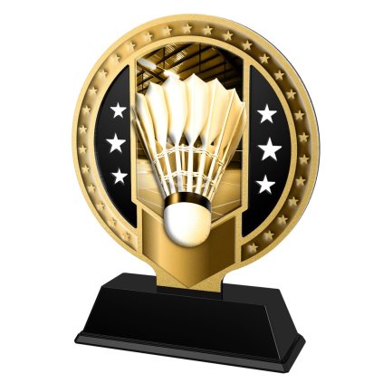 Kovová trofej SAMR03M11 | Badminton (Výška cm 13, Barva bronz, Štítek na pohár 79x20)
