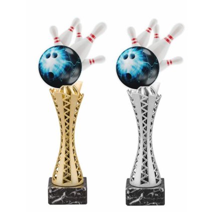 Trofej HLAC03M04 | Bowling (Výška cm 27,5, Barva stříbro, Štítek na pohár 60x16)