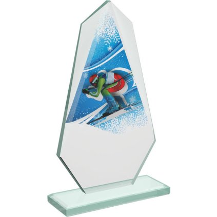 Skleněná trofej CRT20008M10 | Sjezdové lyžování (Výška cm 19,5, UV tisk sklo UV tisk sklo 90, Laserové gravírování Laserové gravírování 90)
