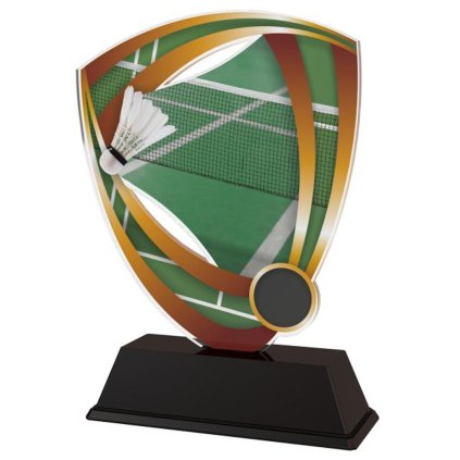 Akrylátová trofej CACUF001M2 | Badminton (Výška cm 10, Štítek na pohár 53x17, 40x15, Emblém na pohár Emblém 2,5 cm)
