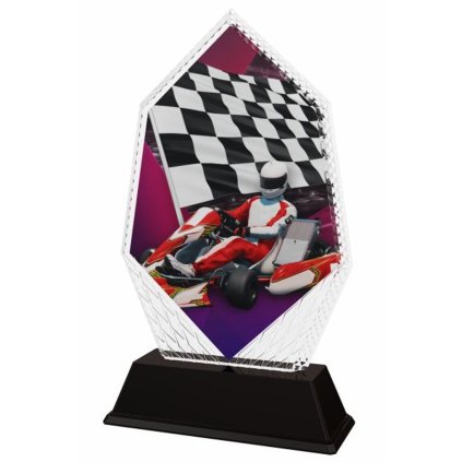 Akrylátová trofej PYR001M16 | Motorsport (Výška cm 16, Štítek na pohár 99x22)