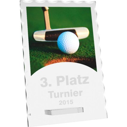 Skleněná trofej CR4244M10 | Golf (Výška cm 20, Laserové gravírování Laserové gravírování 90, UV tisk sklo UV tisk sklo 90)