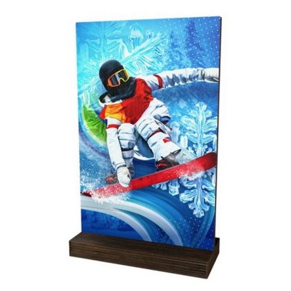 Dřevěná plaketa WPLAW01M01 | Snowboard (Výška cm 23, Vložit text či logo na trofej 55kč, Štítek na pohár 85x16 D)