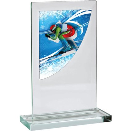 Skleněná trofej CRS3061M18 | Sjezdové lyžování (Výška cm 14, Laserové gravírování Laserové gravírování 90)