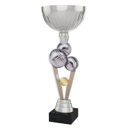 Akrylátová trofej ACUPSILVM34 | Petanque (Podstavec bílý, Štítek na pohár 60x25, Výška cm 32)