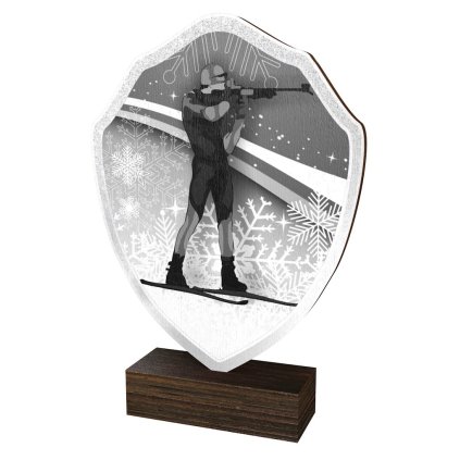 Dřevěná plaketa TFRW299 | Biatlon (Výška cm 10,5, Štítek na pohár STKZF,02,03,04,05)