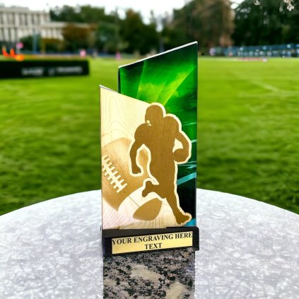 Dřevěná plaketa WPLA403 | Americký fotbal (Výška cm 19,5, Vložit text či logo na trofej 55kč, Štítek na pohár 80x15 D)