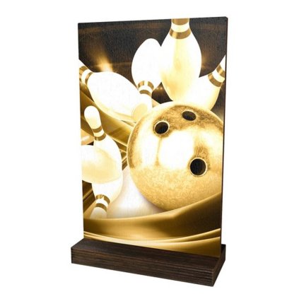 Dřevěná plaketa WPLAR01M06 | Bowling (Výška cm 23, Vložit text či logo na trofej 55kč, Štítek na pohár 85x16 D)