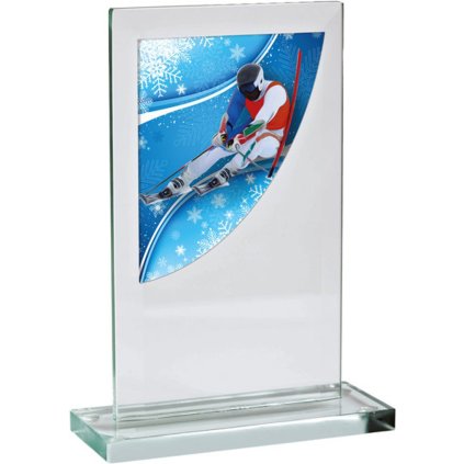 Skleněná trofej CRS3061M17 | Sjezdové lyžování (Výška cm 14, Laserové gravírování Laserové gravírování 90)