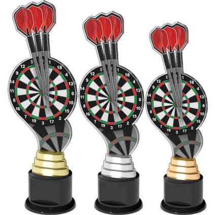 Akrylátová trofej ACTC0028 | Šipky (Výška cm 28, Barva bronz, Štítek na pohár 65x30)