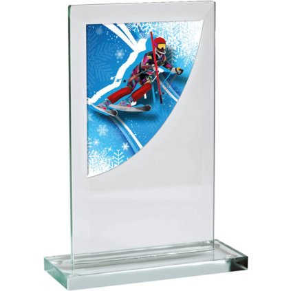 Skleněná trofej CRS3061M19 | Sjezdové lyžování (Výška cm 14, Laserové gravírování Laserové gravírování 90)