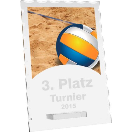 Skleněná trofej CR4244M12 | Volejbal (Výška cm 20, Laserové gravírování Laserové gravírování 90, UV tisk sklo UV tisk sklo 90)