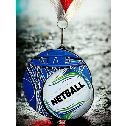 Akrylátová medaile MDABL M44 | Netball (MD průměr 6, Stuha ST2)