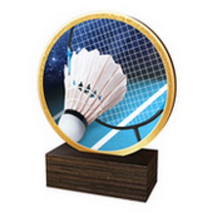Dřevěná plaketa TFRW533 | Badminton (Výška cm 9,5, Štítek na pohár 65x23)