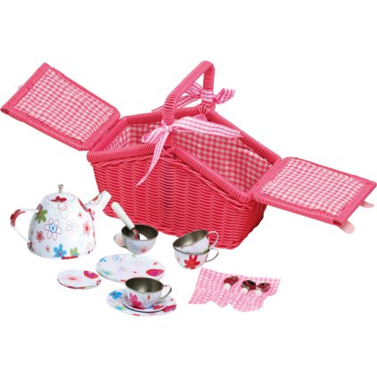 Piknikový růžový koš s nádobíčkem